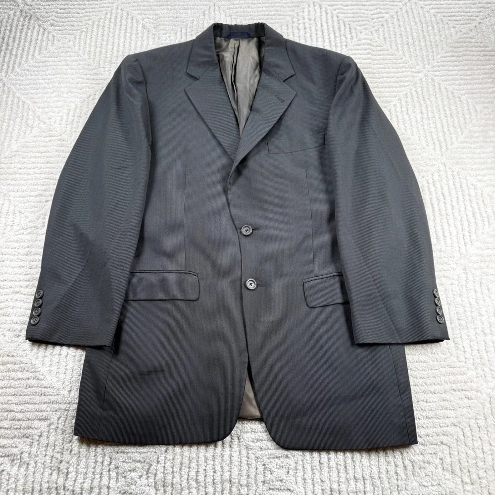 Burberry London Blazer Men's 39 Reg Charcoal Grey Pinstripe Wool Sport Coat Luxe